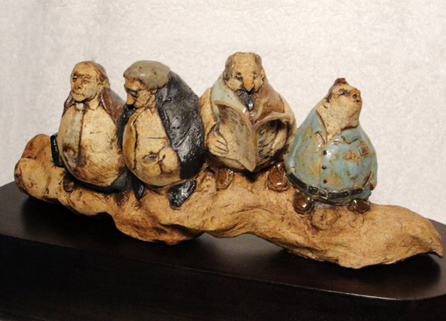 Humorous sculpture in clay